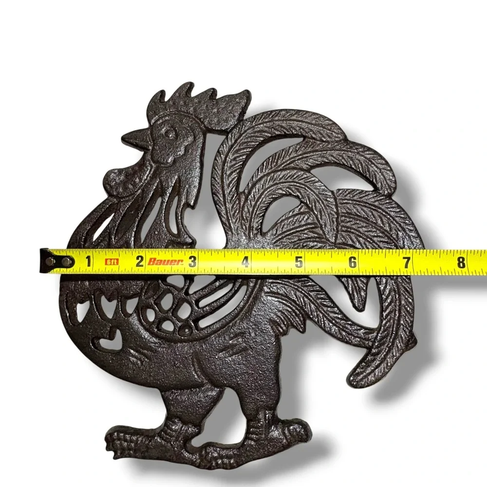 Vintage Style Cast Iron Rooster Trivet Dark Brown Farmhouse Kitchen Decor 8.5